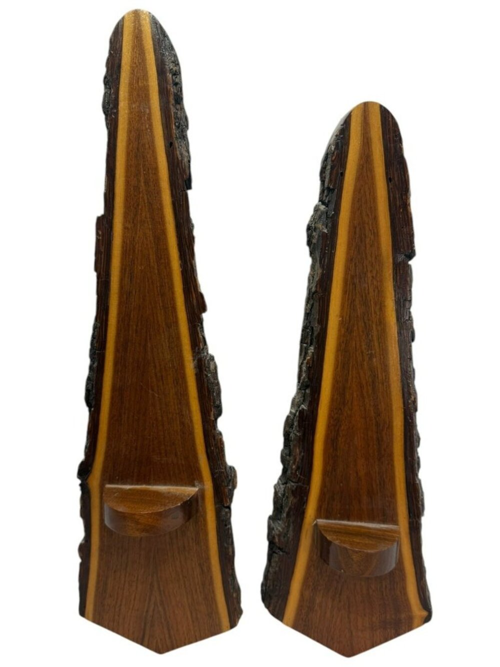 PAIR 2 Vintage Live Edge Log Wood Wall Sconce Candle Votive Holder Rustic Cabin